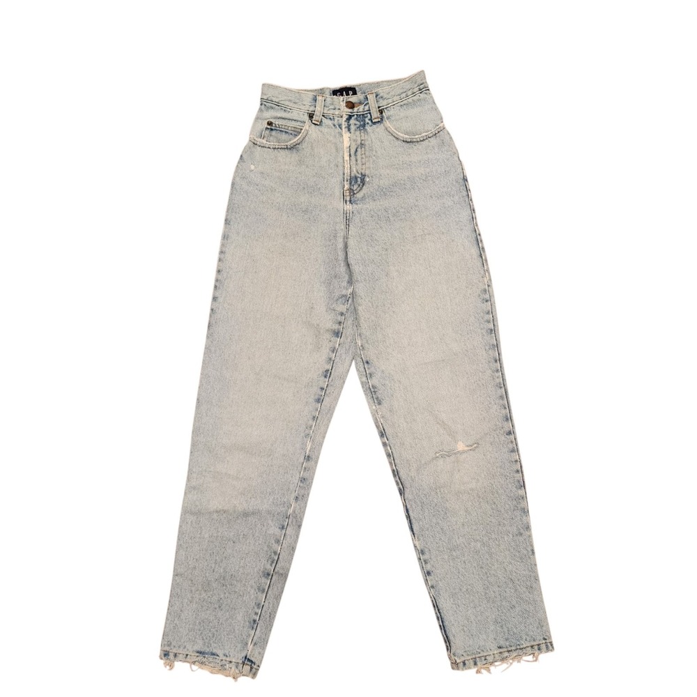 vtg 90s usa GAP mom jeans sz 8 hi rise 26" waist tapered light wash distressed